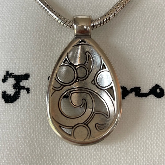 Brighton Silver Scroll Pattern Teardrop Pendant Necklace - Picture 3 of 5